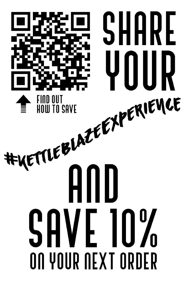 Comparte tu experiencia con los productos Kettleblaze en Instagram con el hashtag #KettleblazeExperience y obtén un 10% de descuento en tu próximo pedido. ¡Válido también para tus amigos!